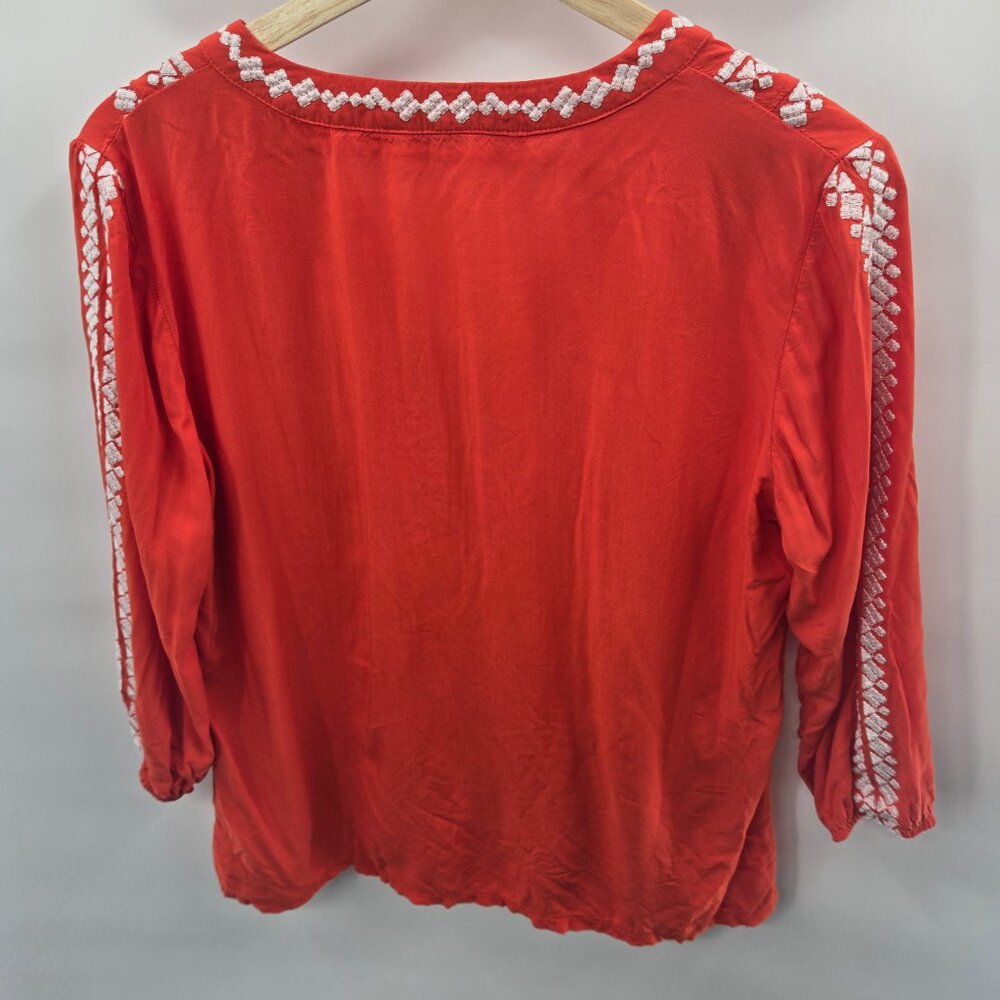 Solitare Orange Embroidered Boho V-Neck 3/4 sleeve Blouse Medium - Picture 2 of 10